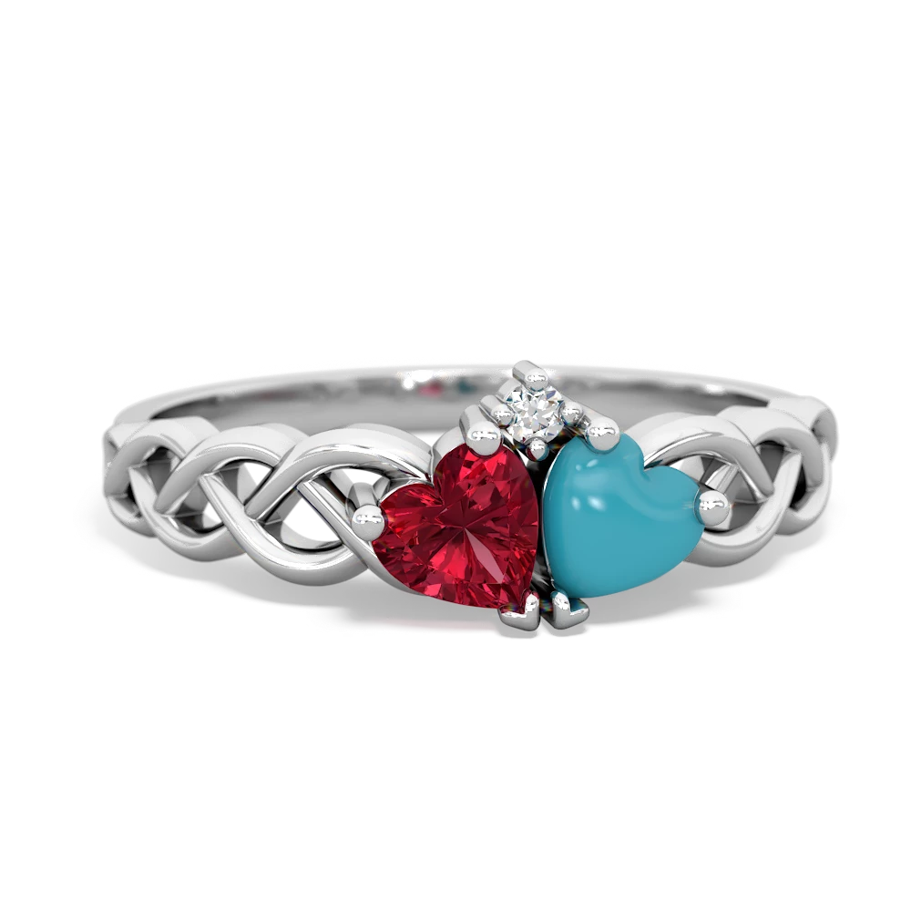 Lab Ruby Heart To Heart Braid 14K White Gold ring R5870