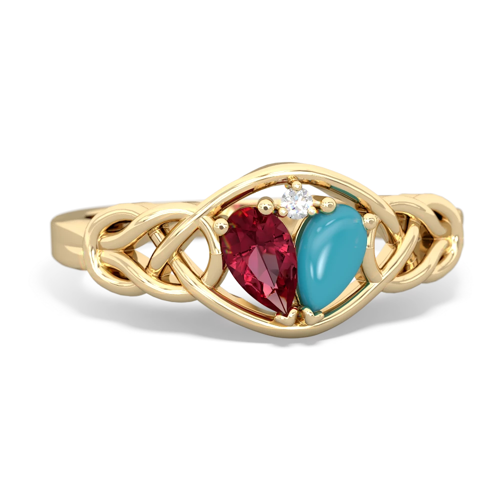 Lab Ruby Celtic Love Knot 14K Yellow Gold ring R5420