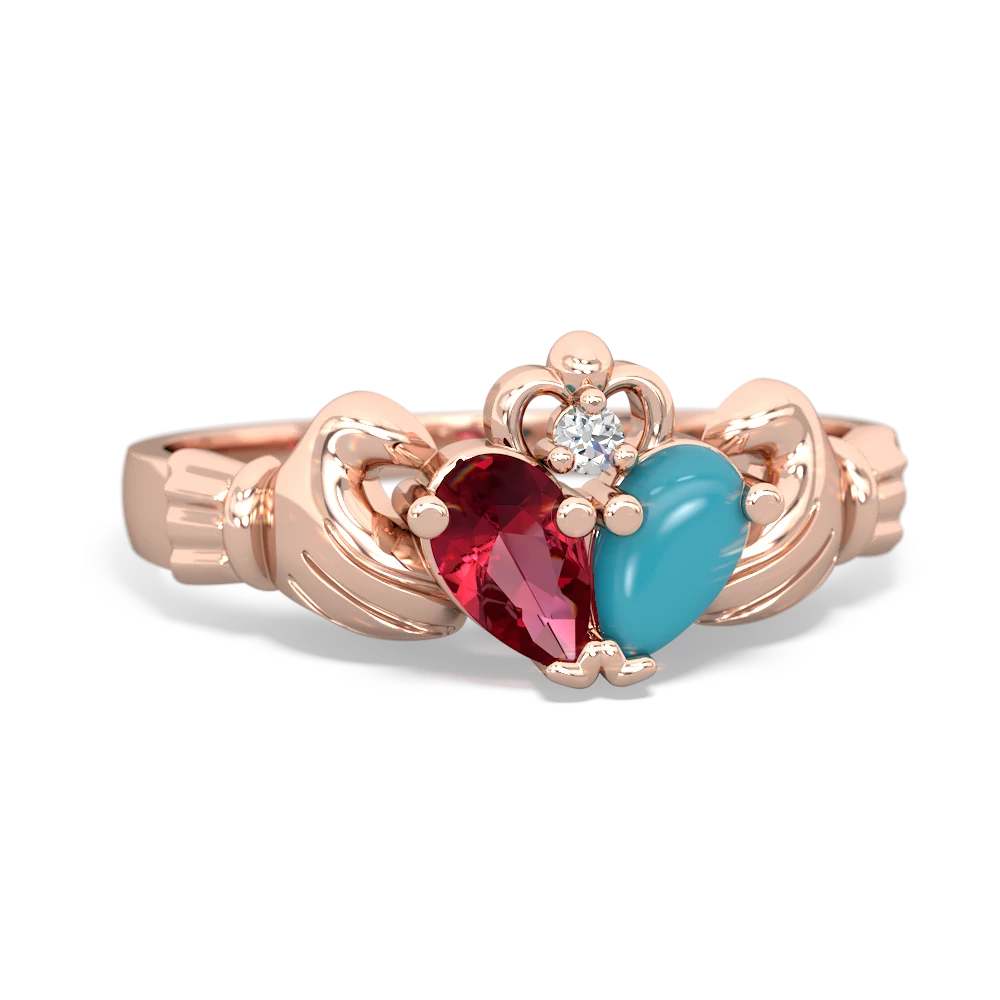 Lab Ruby 'Our Heart' Claddagh 14K Rose Gold ring R2388