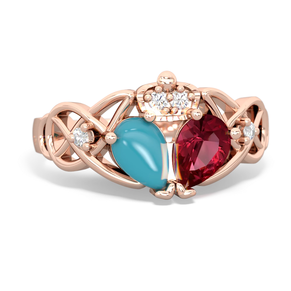 Lab Ruby 'One Heart' Celtic Knot Claddagh 14K Rose Gold ring R5322