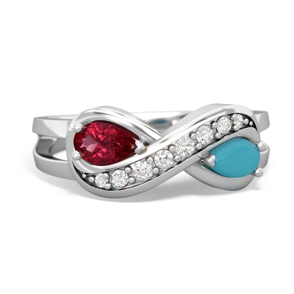 Lab Ruby Diamond Infinity 14K White Gold ring R5390