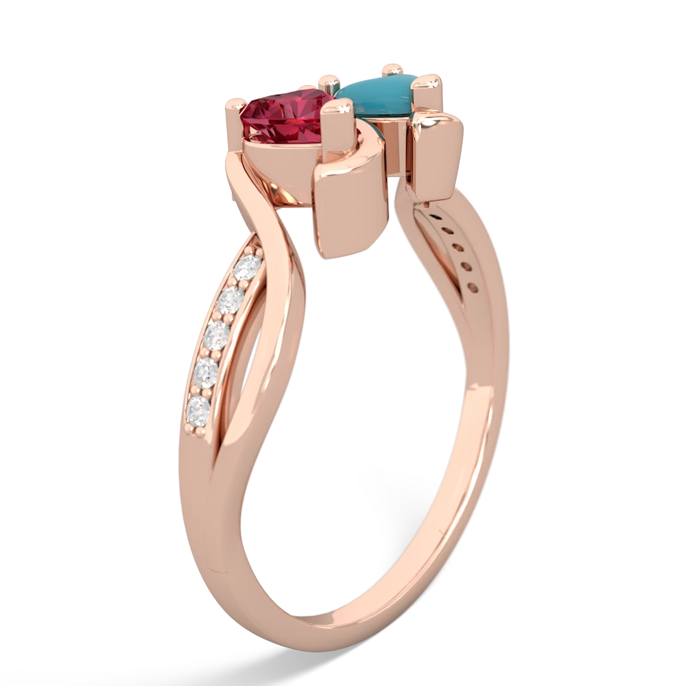 Lab Ruby Side By Side 14K Rose Gold ring R3090