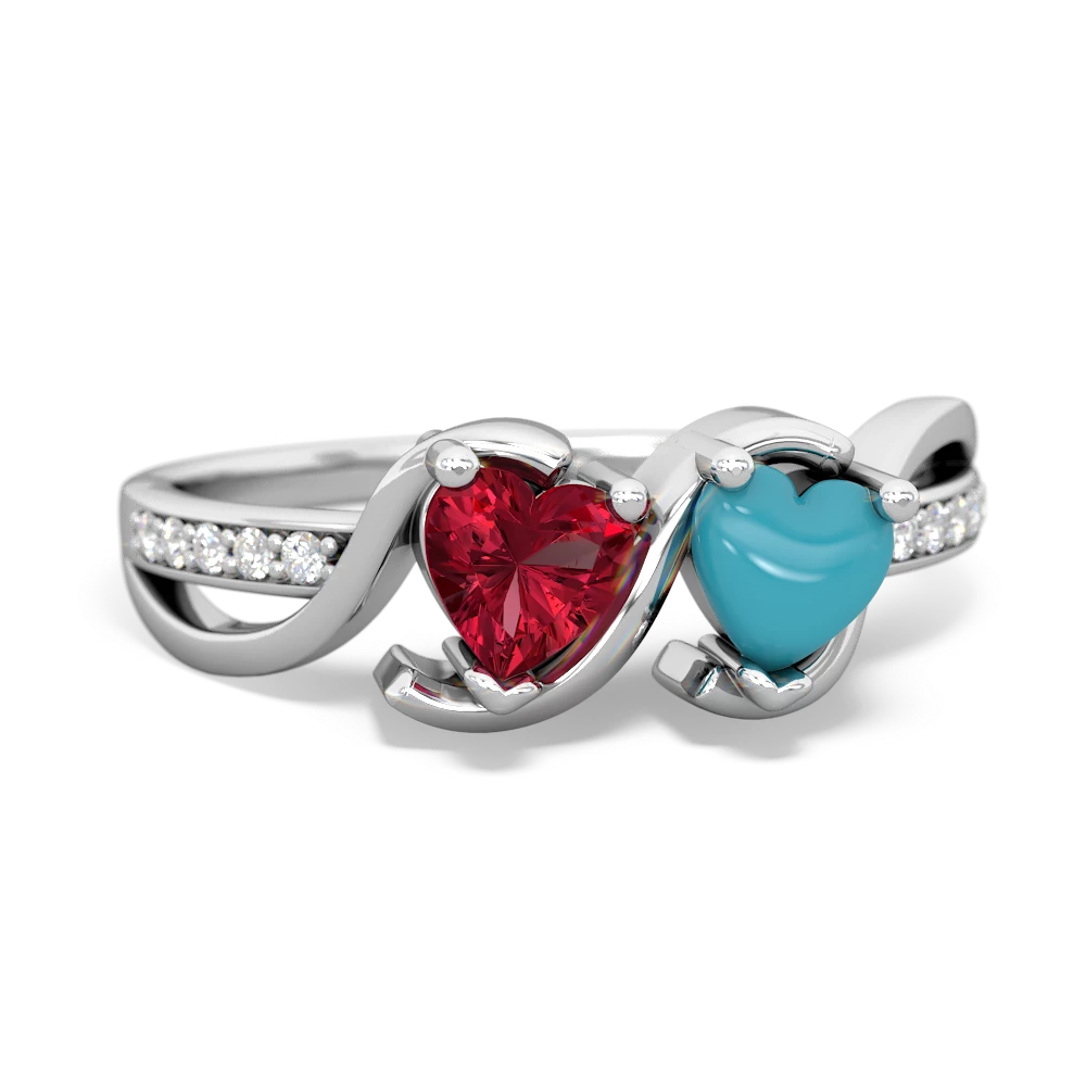 Lab Ruby Side By Side 14K White Gold ring R3090