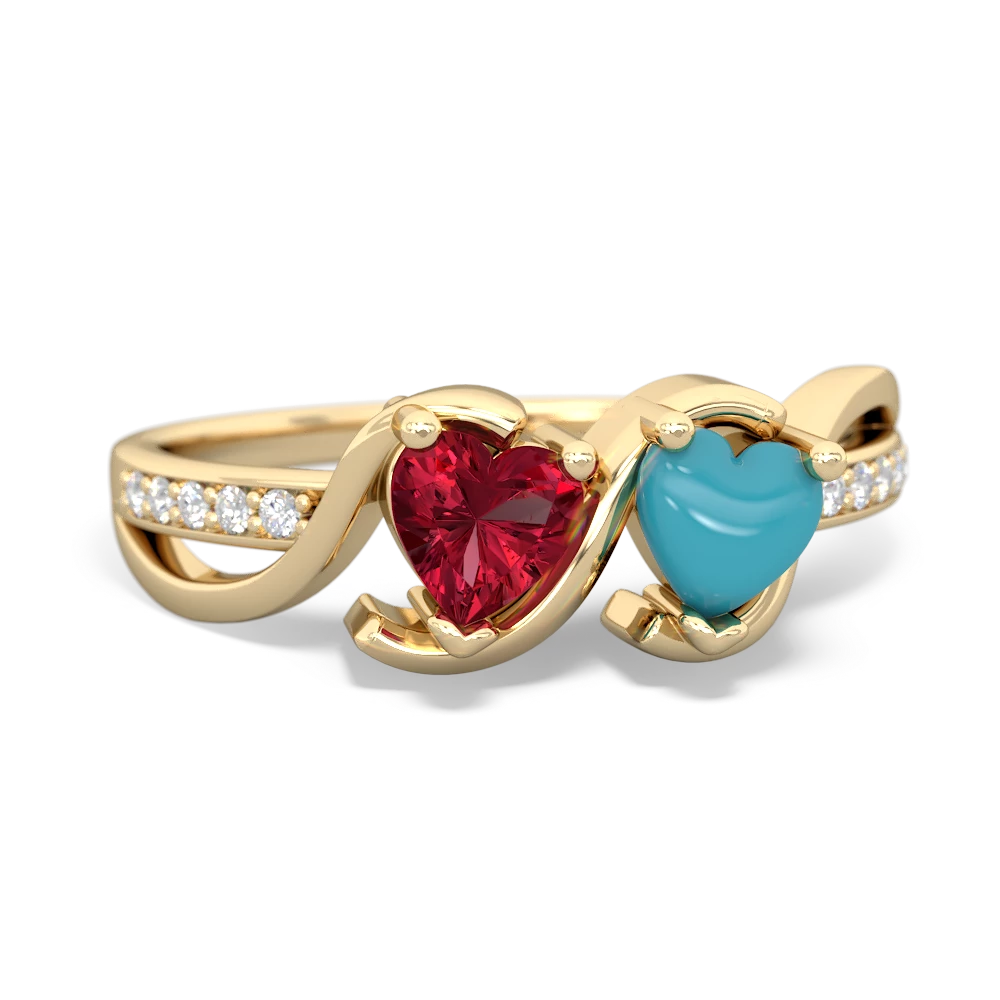 Lab Ruby Side By Side 14K Yellow Gold ring R3090