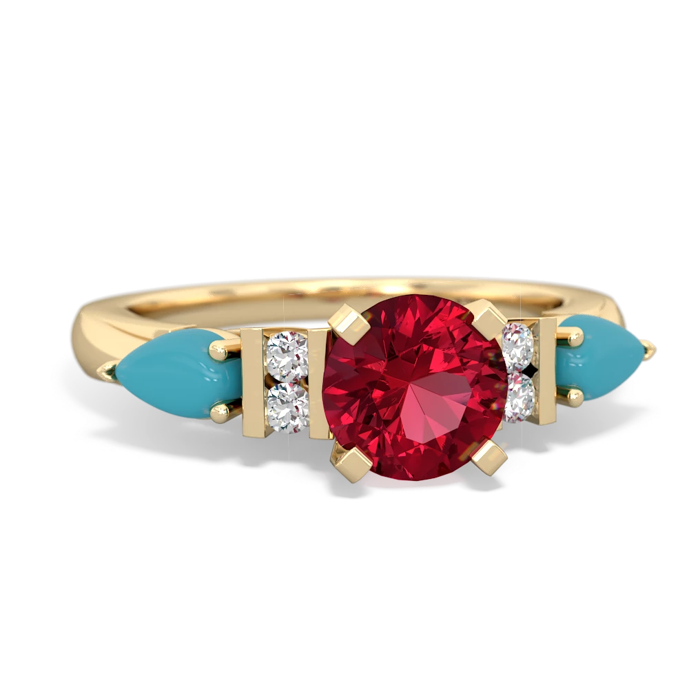 Lab Ruby 6Mm Round Eternal Embrace Engagement 14K Yellow Gold ring R2005