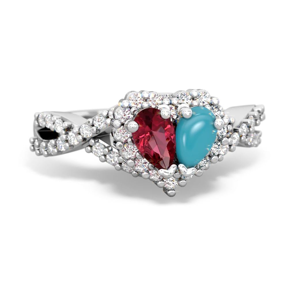 Lab Ruby Diamond Twist 'One Heart' 14K White Gold ring R2640HRT