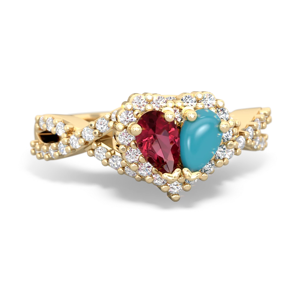 Lab Ruby Diamond Twist 'One Heart' 14K Yellow Gold ring R2640HRT