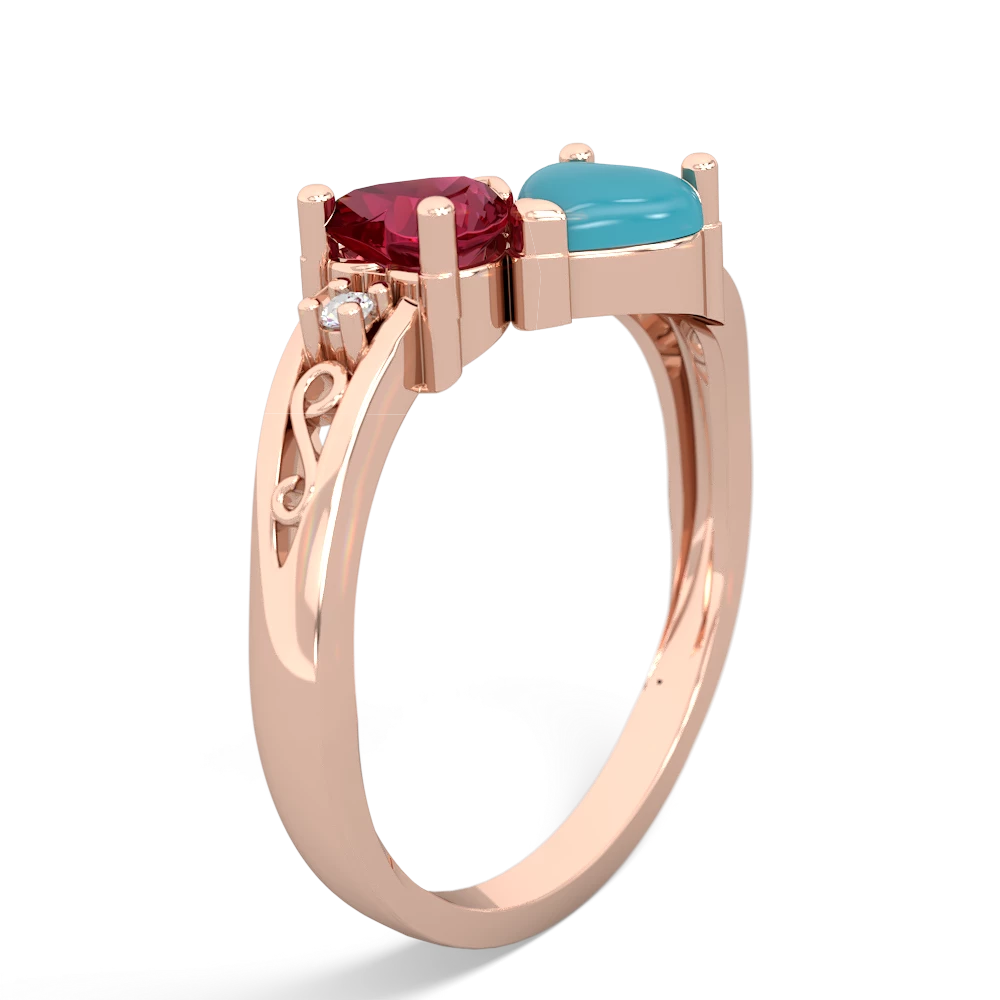 Lab Ruby Snuggling Hearts 14K Rose Gold ring R2178