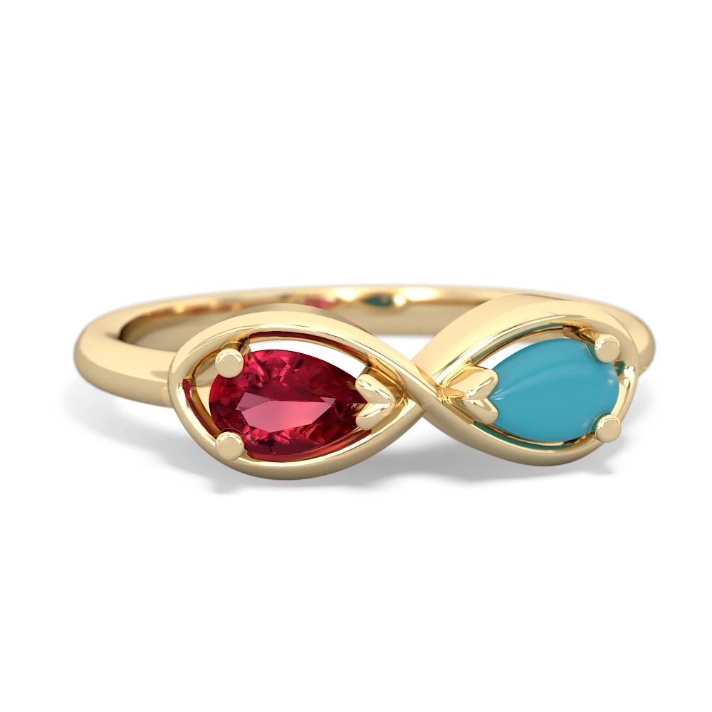 Lab Ruby Infinity 14K Yellow Gold ring R5050