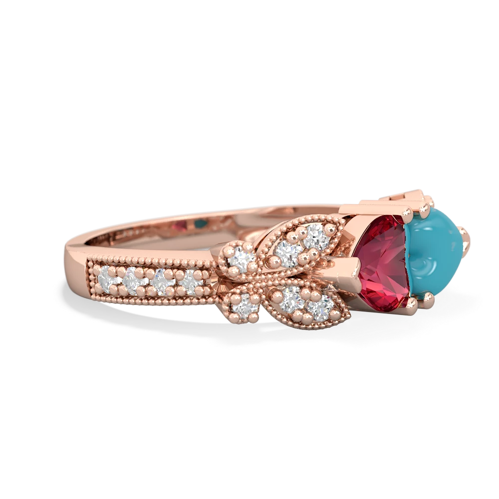 Lab Ruby Diamond Butterflies 14K Rose Gold ring R5601