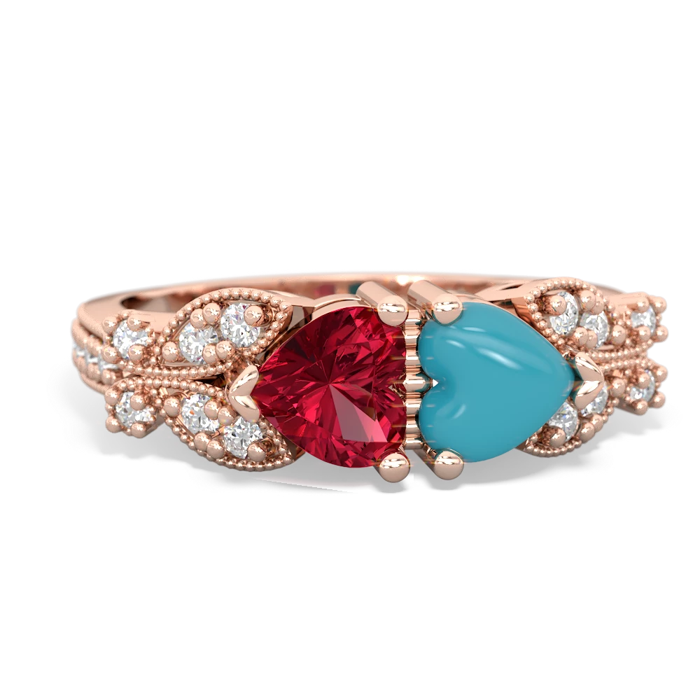 Lab Ruby Diamond Butterflies 14K Rose Gold ring R5601