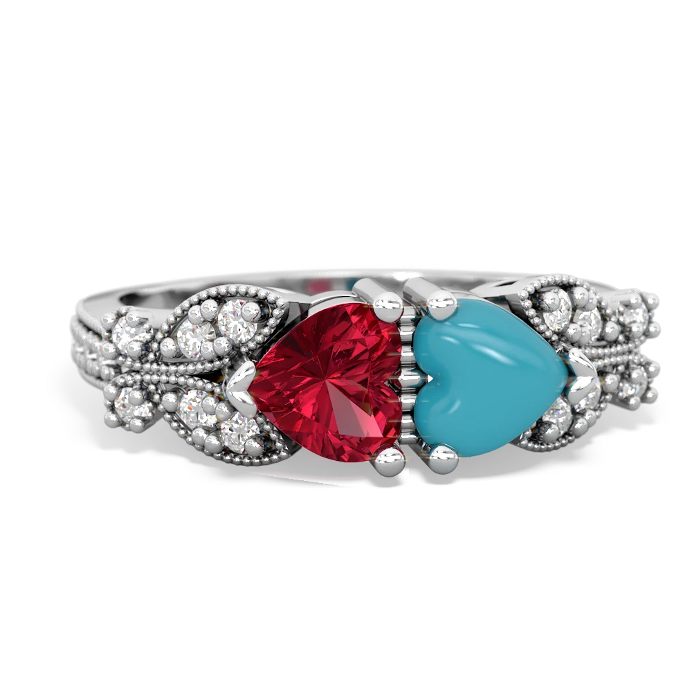 Lab Ruby Diamond Butterflies 14K White Gold ring R5601