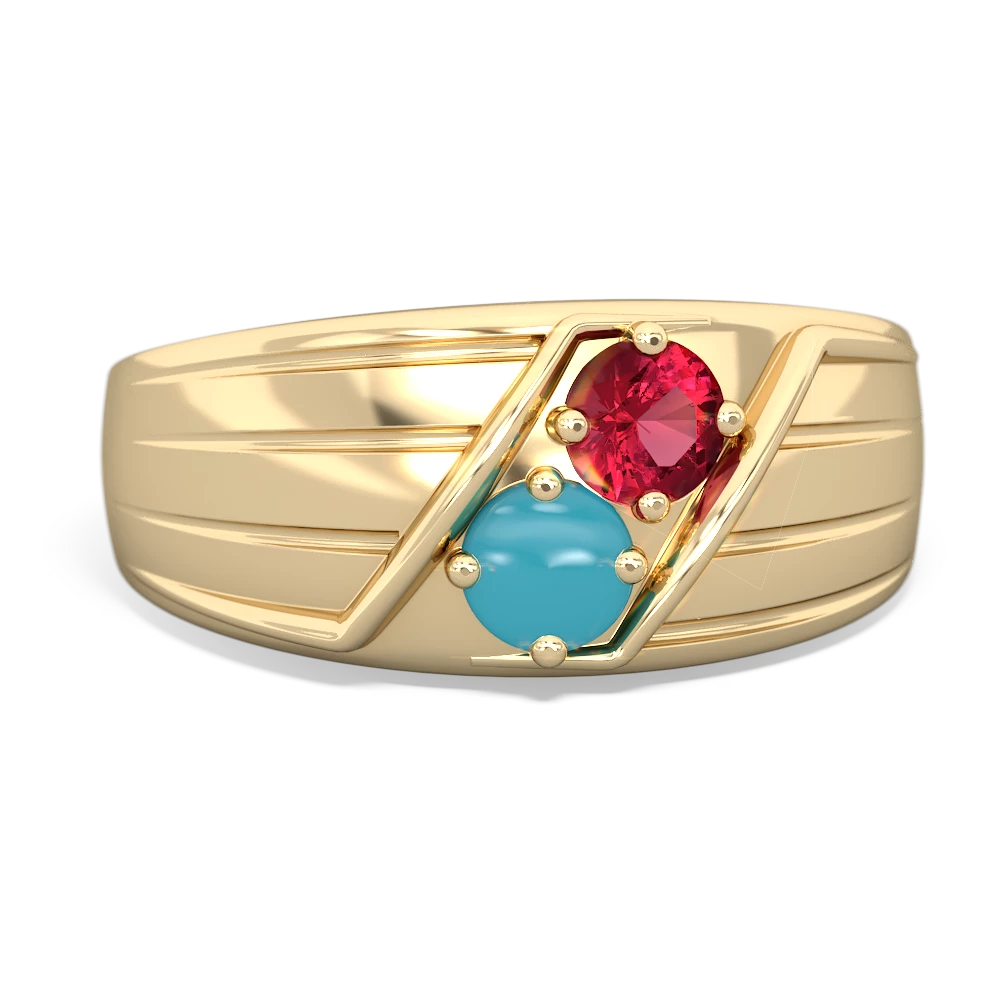 Lab Ruby Men's Streamline 14K Yellow Gold ring R0460