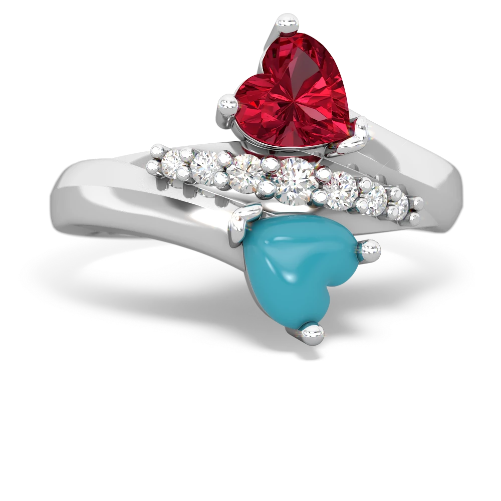 Lab Ruby Heart To Heart 14K White Gold ring R2064