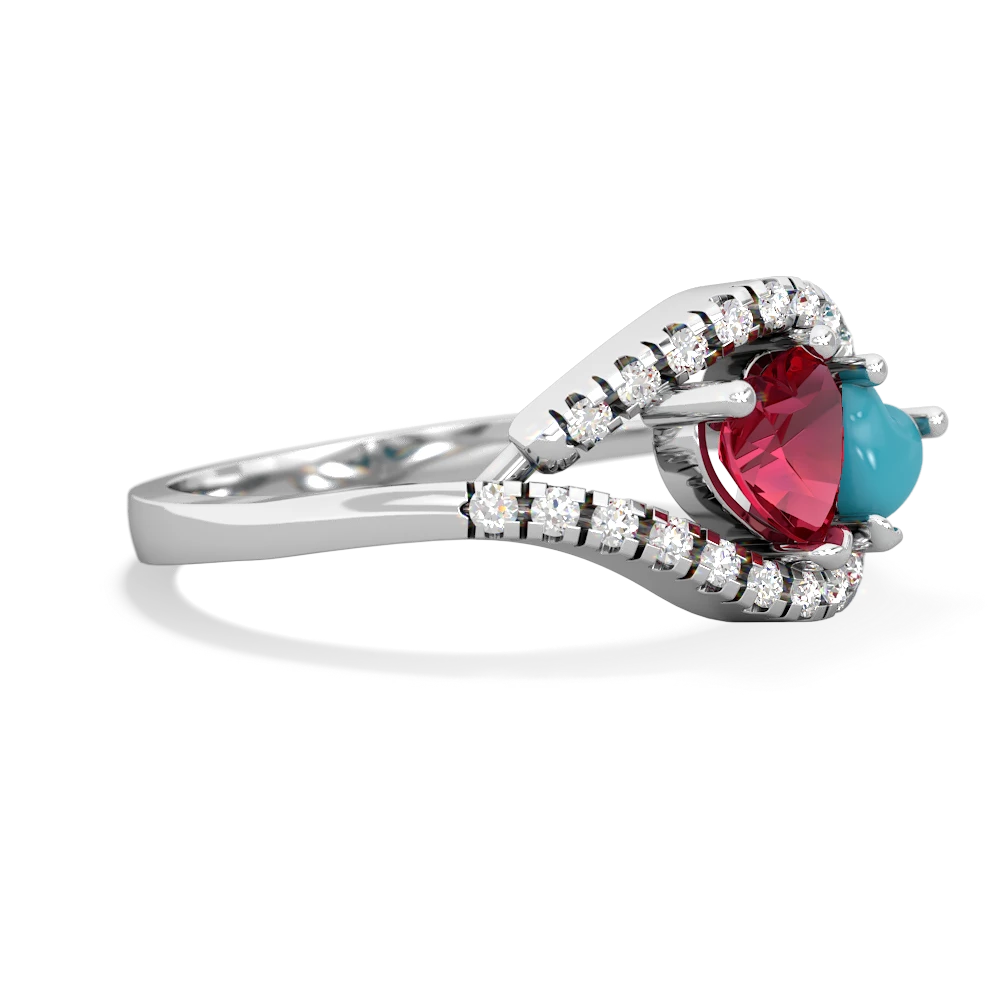 Lab Ruby Mother And Child 14K White Gold ring R3010