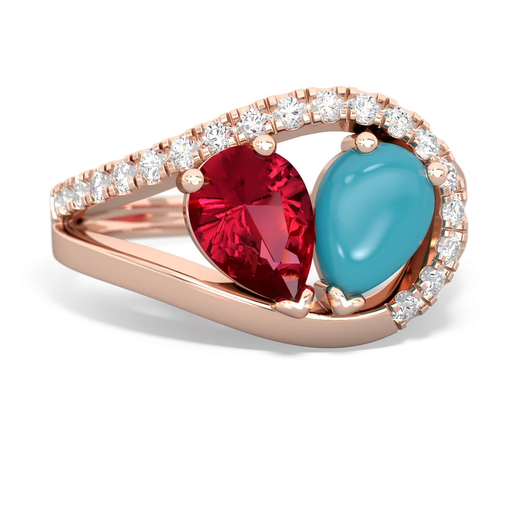 Lab Ruby Nestled Heart Keepsake 14K Rose Gold ring R5650