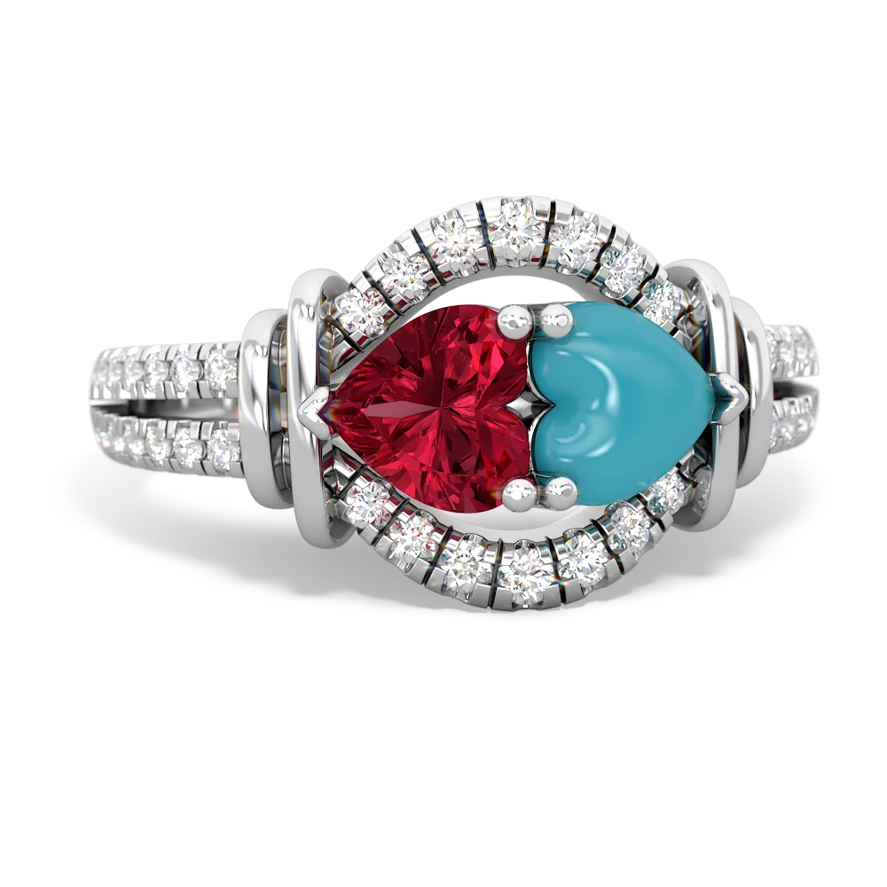 Lab Ruby Art-Deco Keepsake 14K White Gold ring R5630