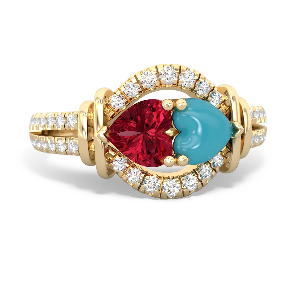 Lab Ruby Art-Deco Keepsake 14K Yellow Gold ring R5630