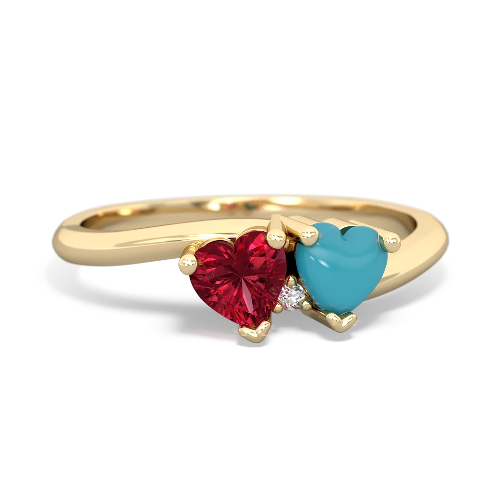Lab Ruby Sweethearts 14K Yellow Gold ring R5260