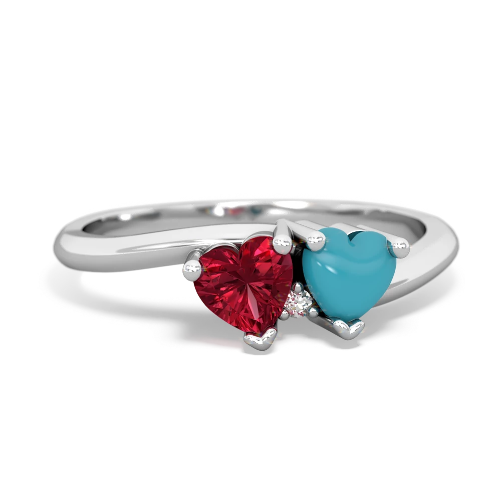 Lab Ruby Sweethearts 14K White Gold ring R5260