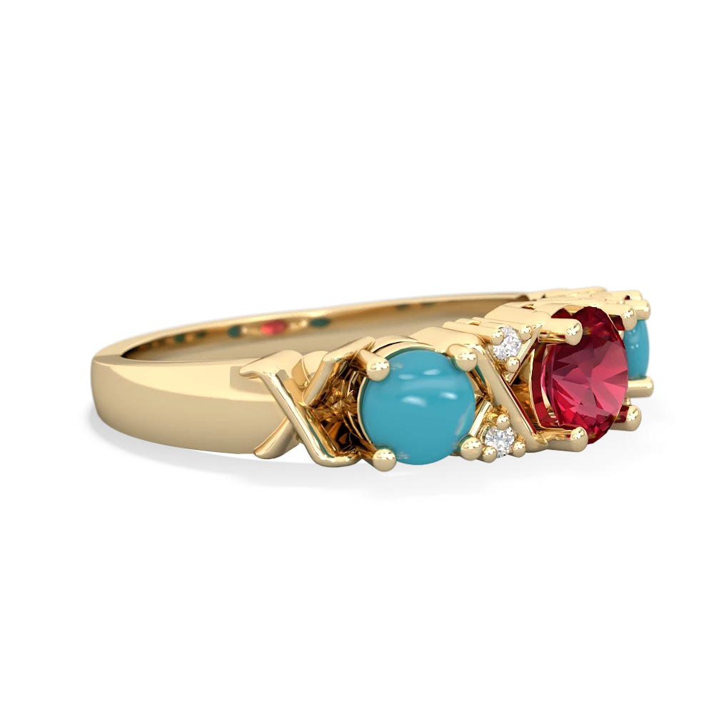 Lab Ruby Hugs And Kisses 14K Yellow Gold ring R5016