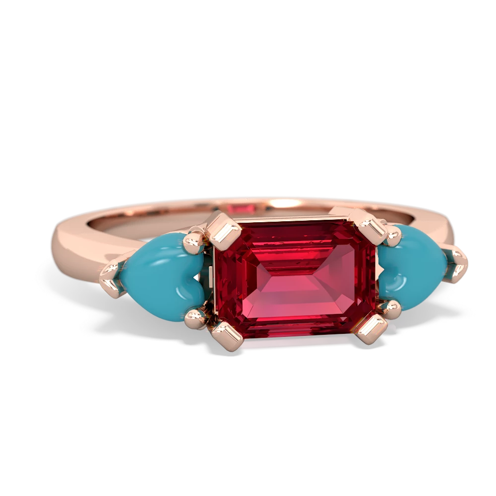 Lab Ruby Three Stone 14K Rose Gold ring R5235