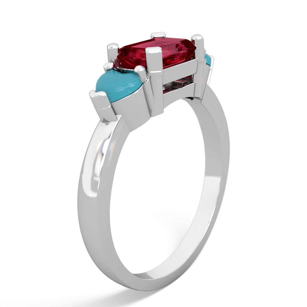 Lab Ruby Three Stone 14K White Gold ring R5235