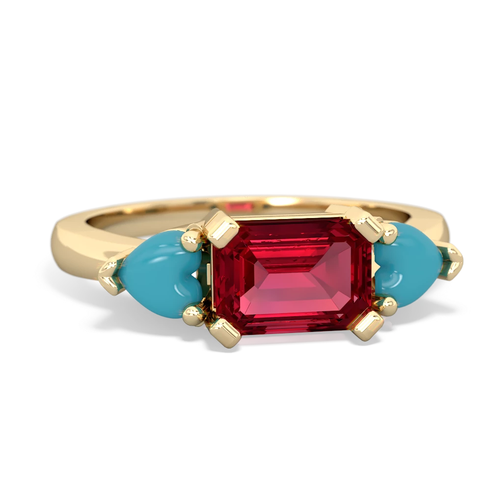 Lab Ruby Three Stone 14K Yellow Gold ring R5235