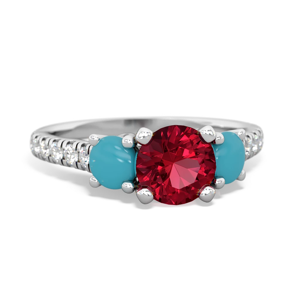 Lab Ruby Pave Trellis 14K White Gold ring R5500