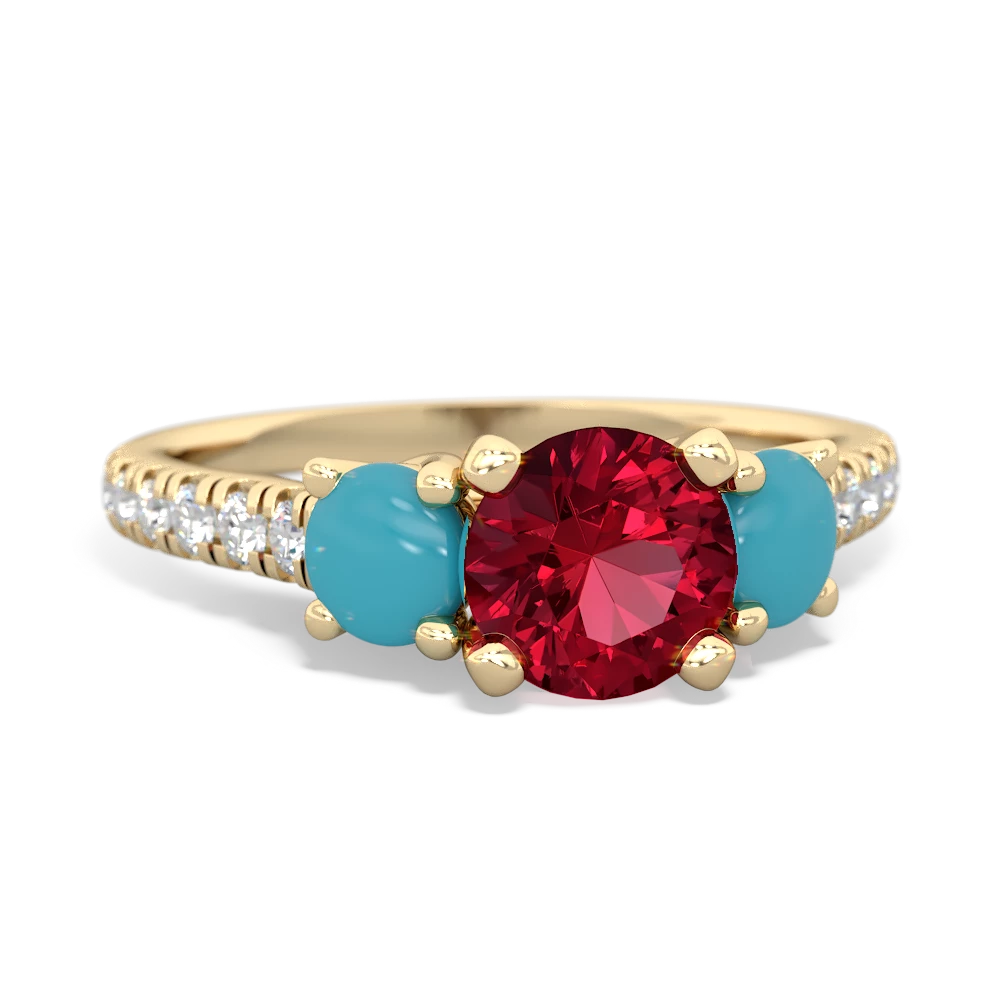 Lab Ruby Pave Trellis 14K Yellow Gold ring R5500