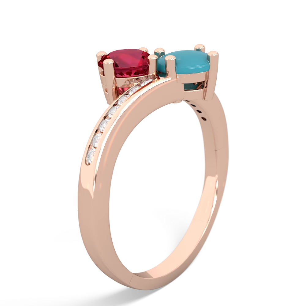 Lab Ruby Channel Set Two Stone 14K Rose Gold ring R5303