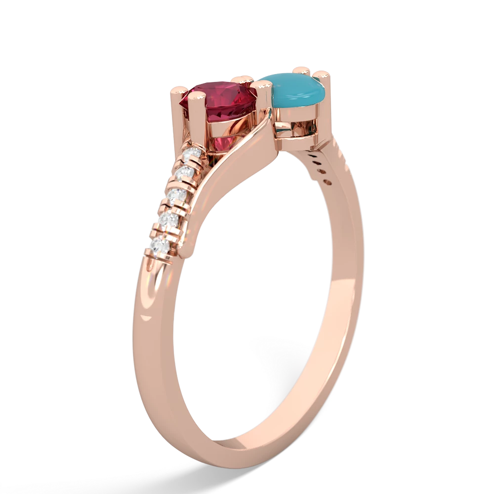 Lab Ruby Infinity Pave Two Stone 14K Rose Gold ring R5285