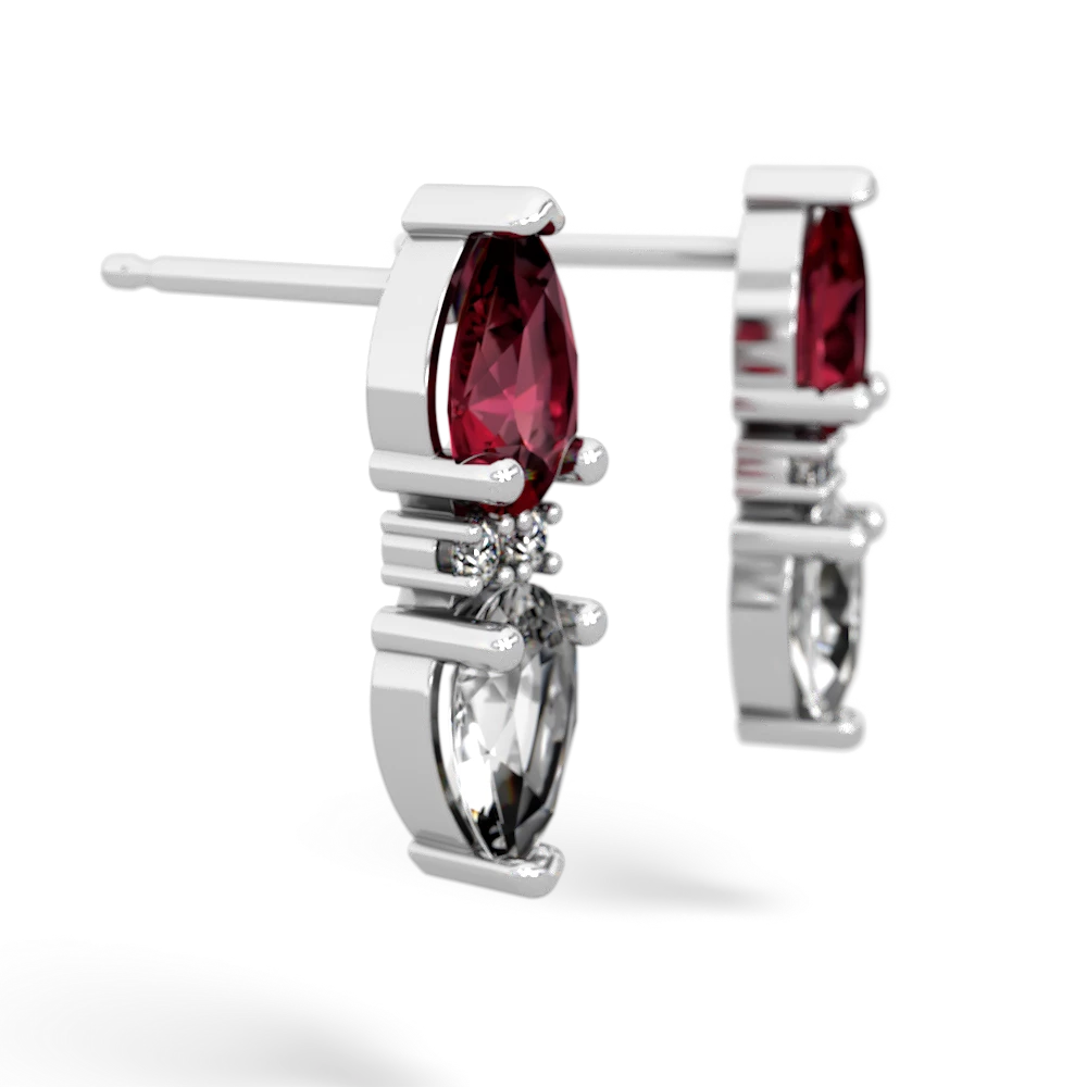 Lab Ruby Bowtie Drop 14K White Gold earrings E0865