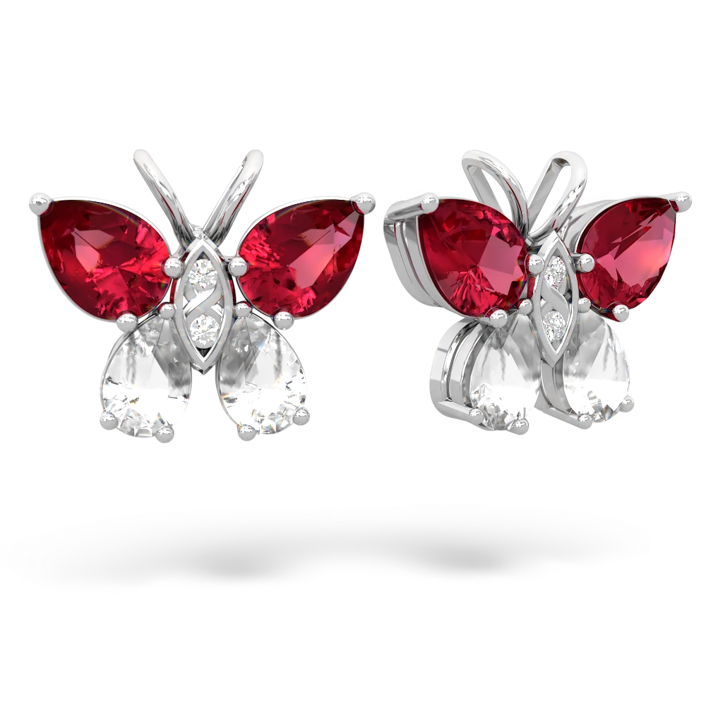 Lab Ruby Butterfly 14K White Gold earrings E2215