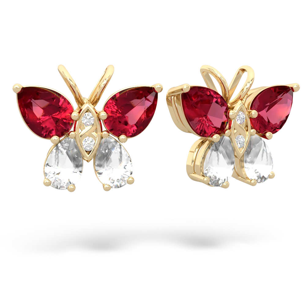 Lab Ruby Butterfly 14K Yellow Gold earrings E2215