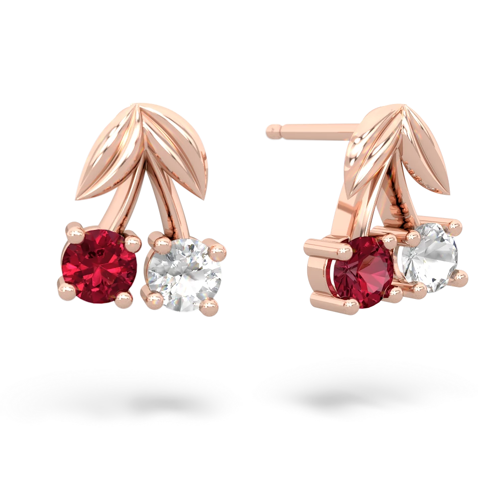 Lab Ruby Sweet Cherries 14K Rose Gold earrings E7001