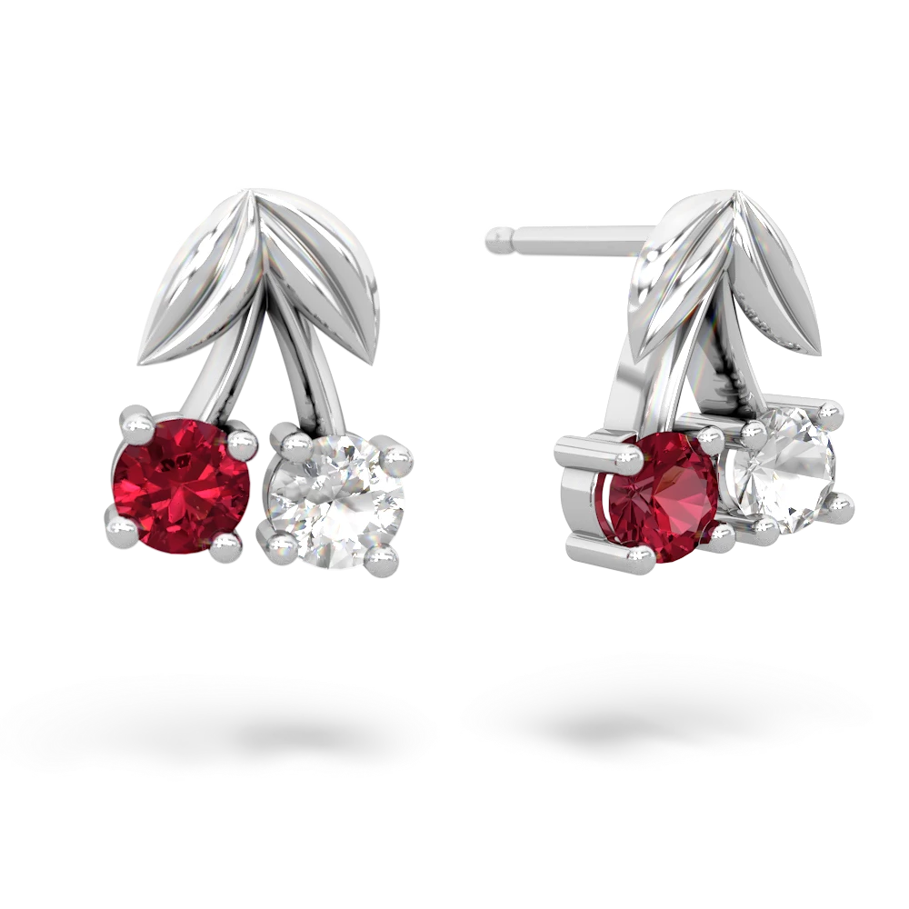 Lab Ruby Sweet Cherries 14K White Gold earrings E7001