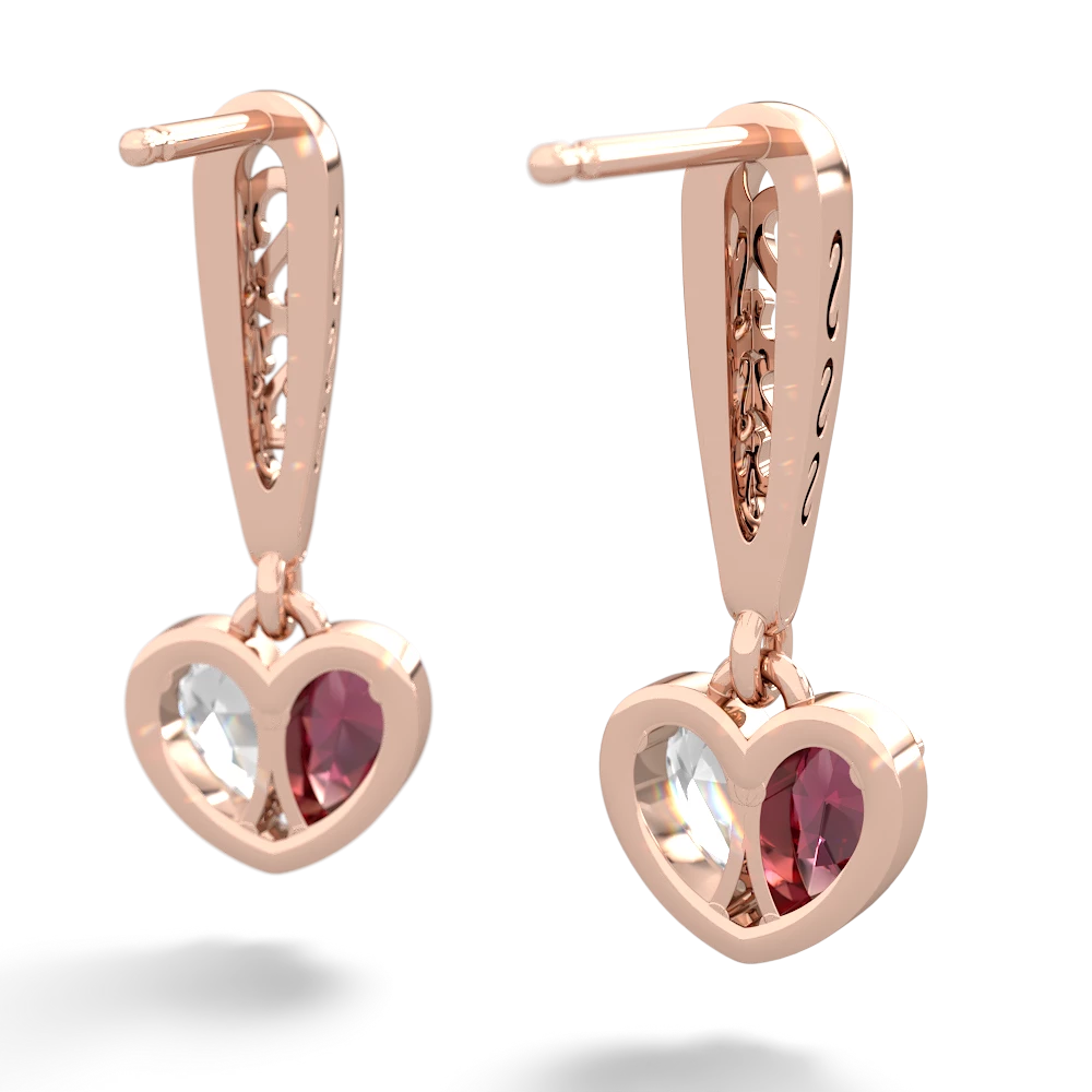 Lab Ruby Filligree Heart 14K Rose Gold earrings E5070