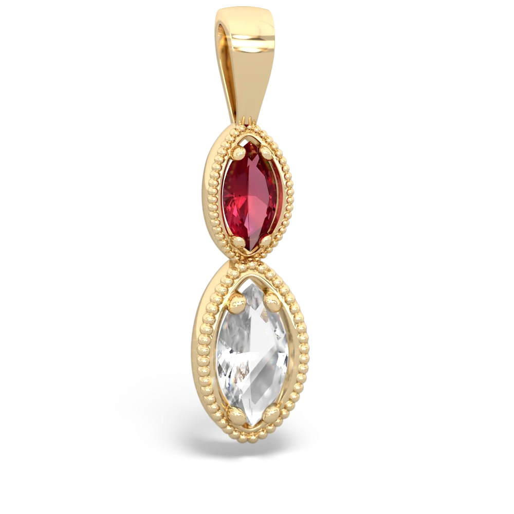 Lab Ruby Antique-Style Halo 14K Yellow Gold pendant P5700