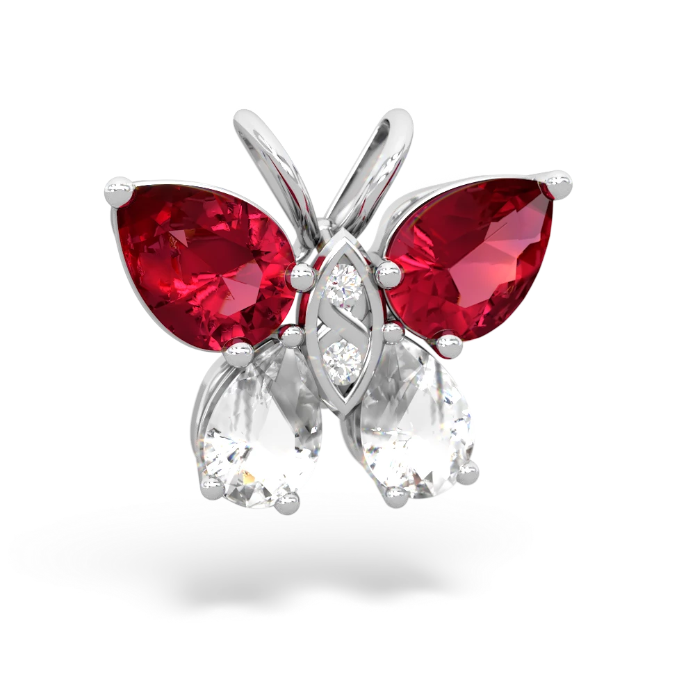 Lab Ruby Butterfly 14K White Gold pendant P2215