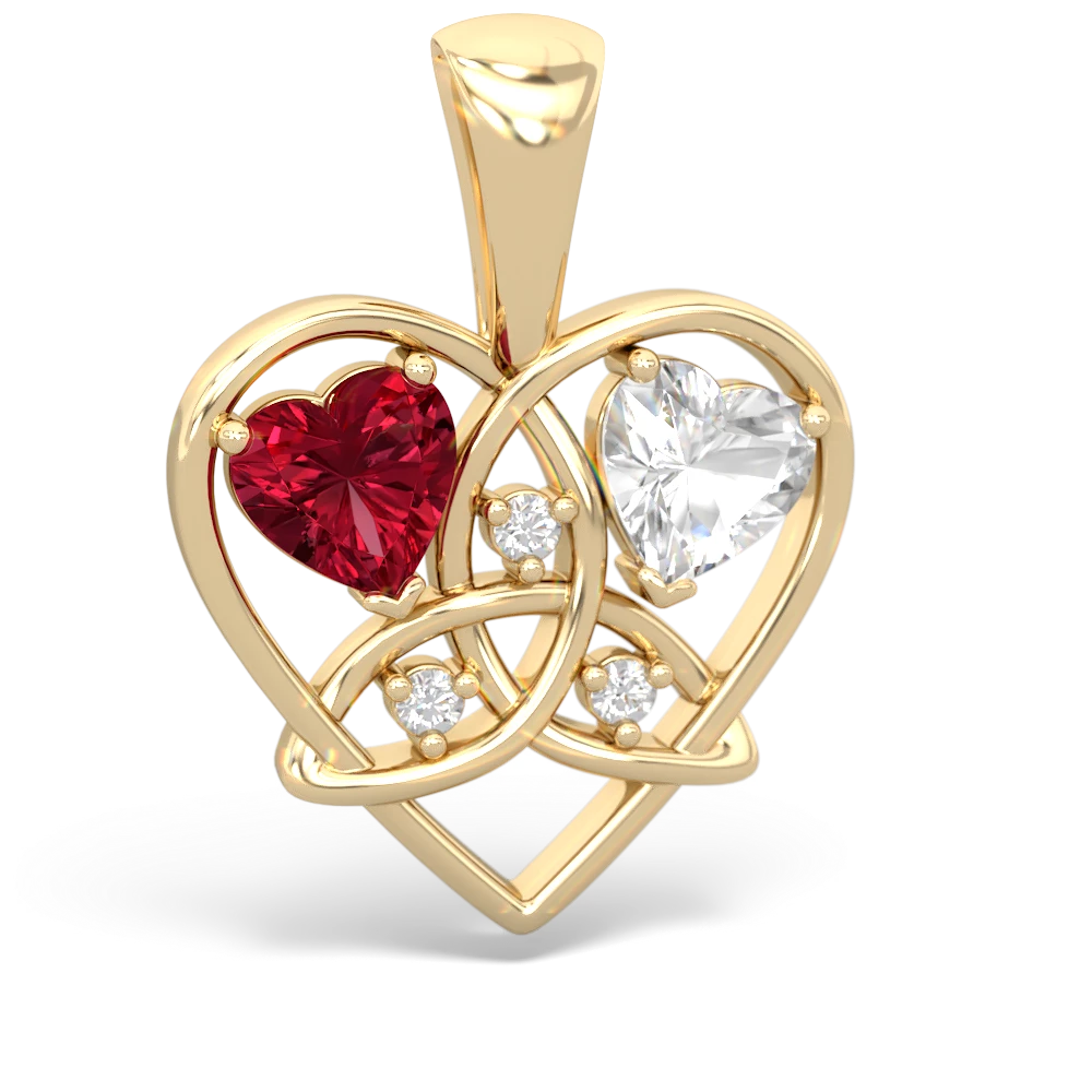 Lab Ruby Celtic Trinity Heart 14K Yellow Gold pendant P5331