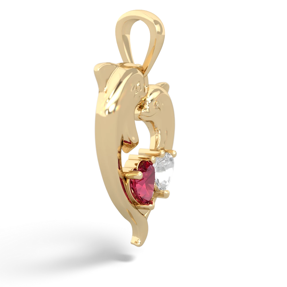 Lab Ruby Dolphin Heart 14K Yellow Gold pendant P5820