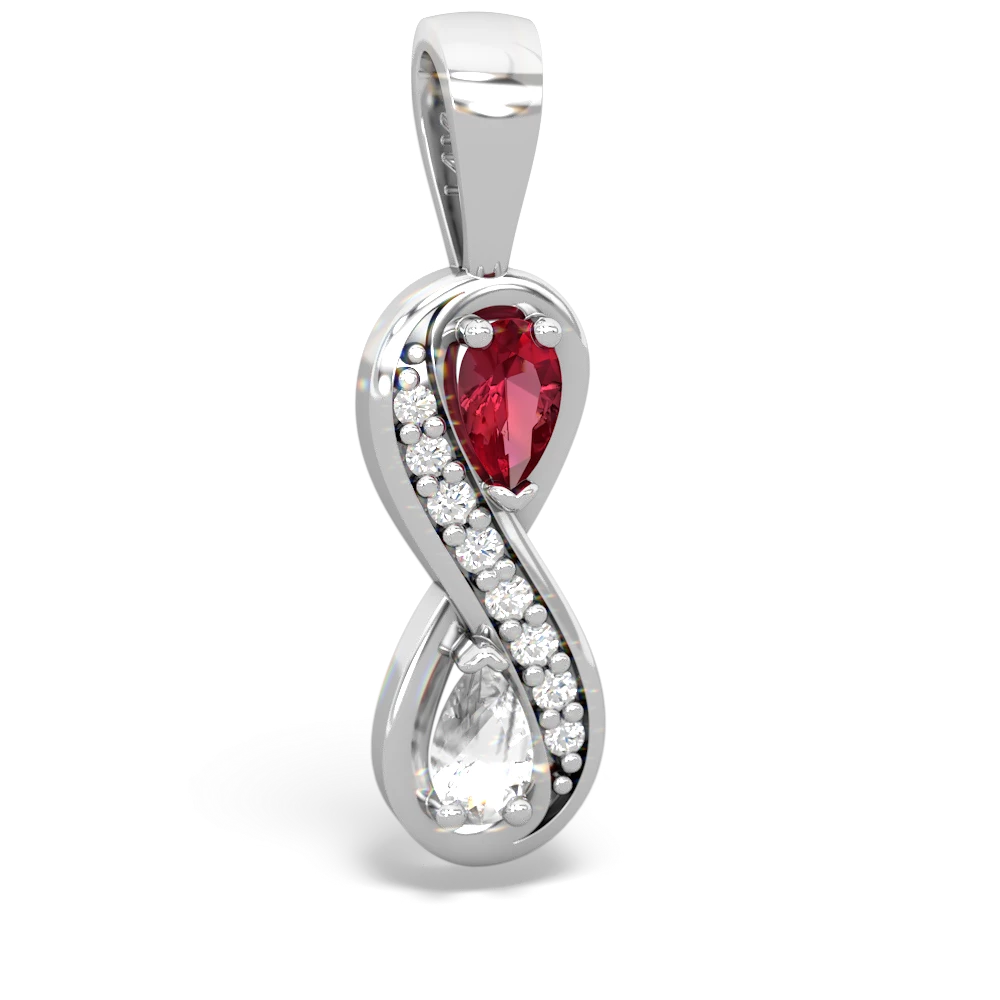 Lab Ruby Diamond Infinity 14K White Gold pendant P5390