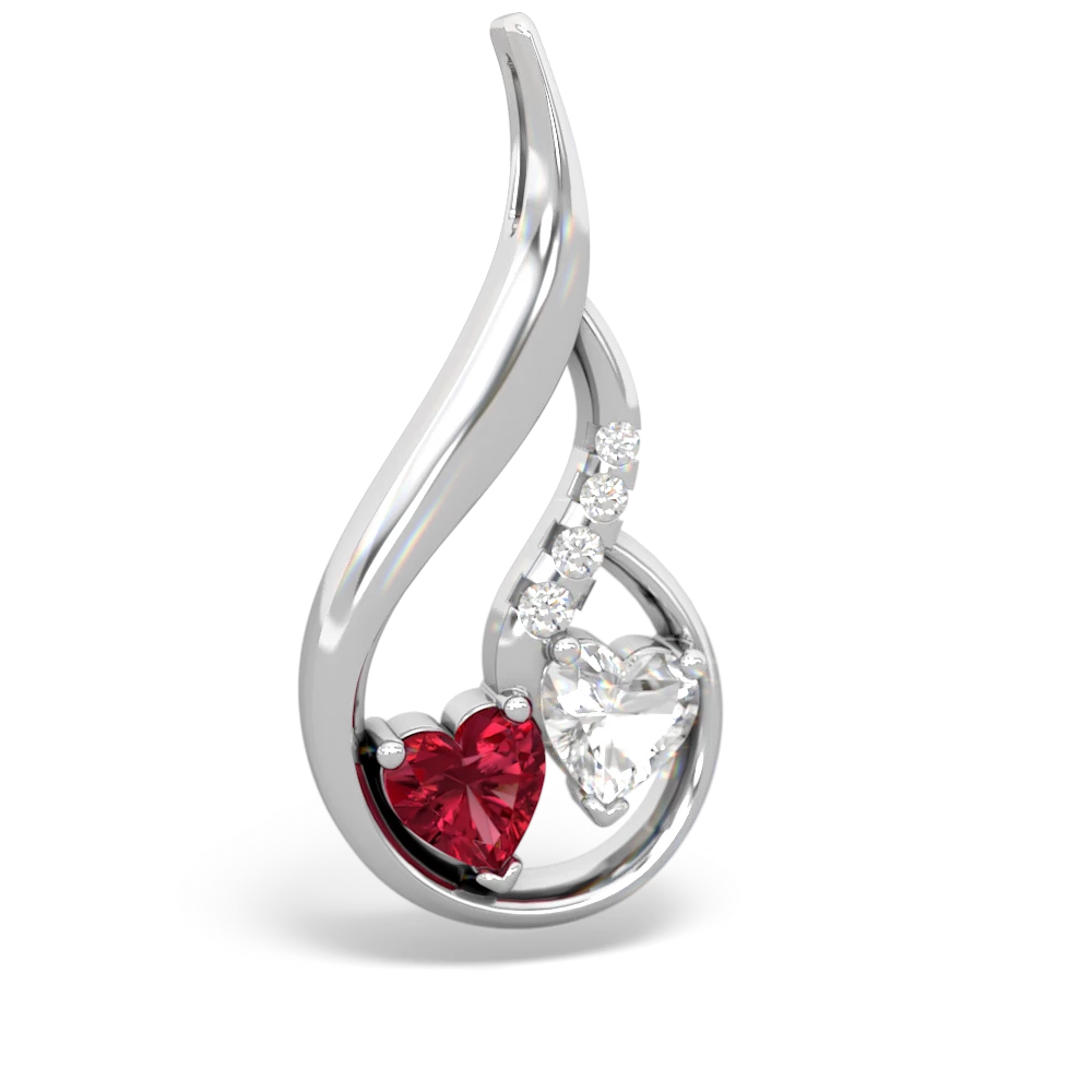 Lab Ruby Keepsake Curves 14K White Gold pendant P5450