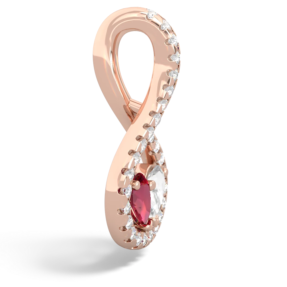 Lab Ruby Pave Twist 'One Heart' 14K Rose Gold pendant P5360