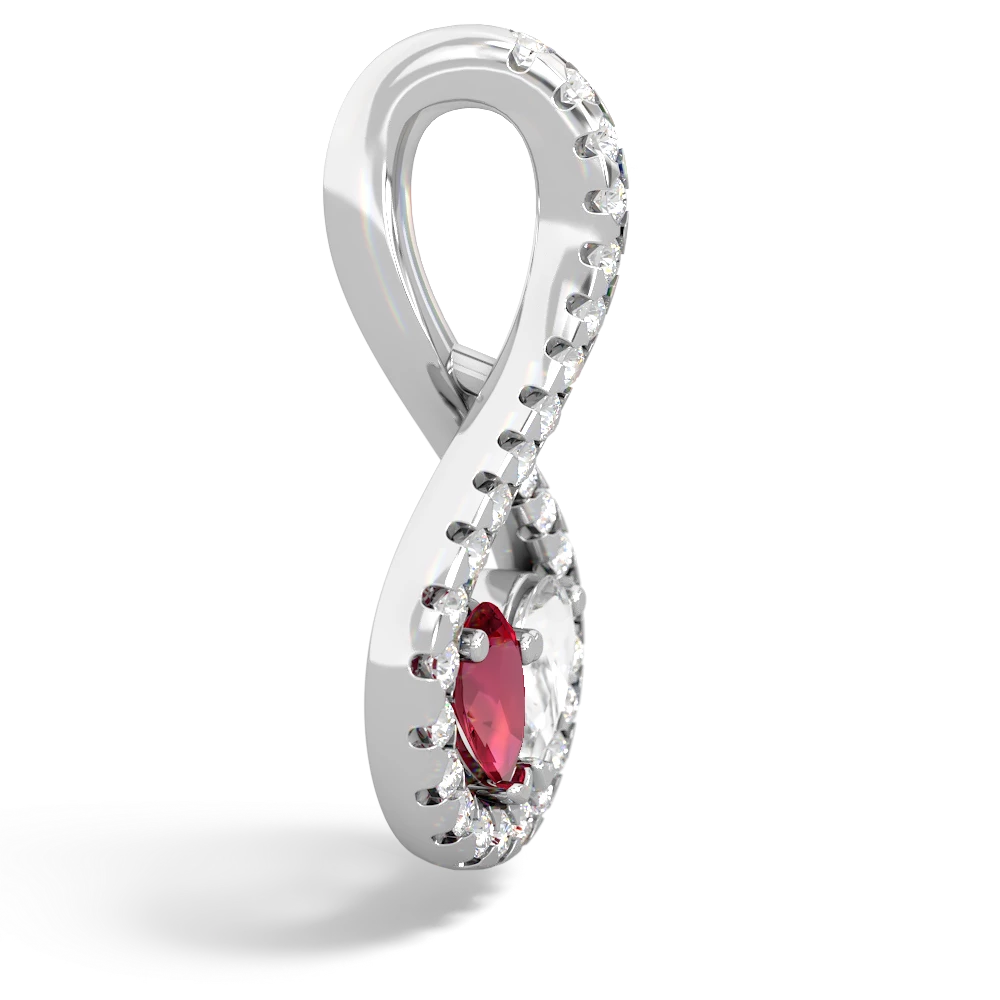 Lab Ruby Pave Twist 'One Heart' 14K White Gold pendant P5360