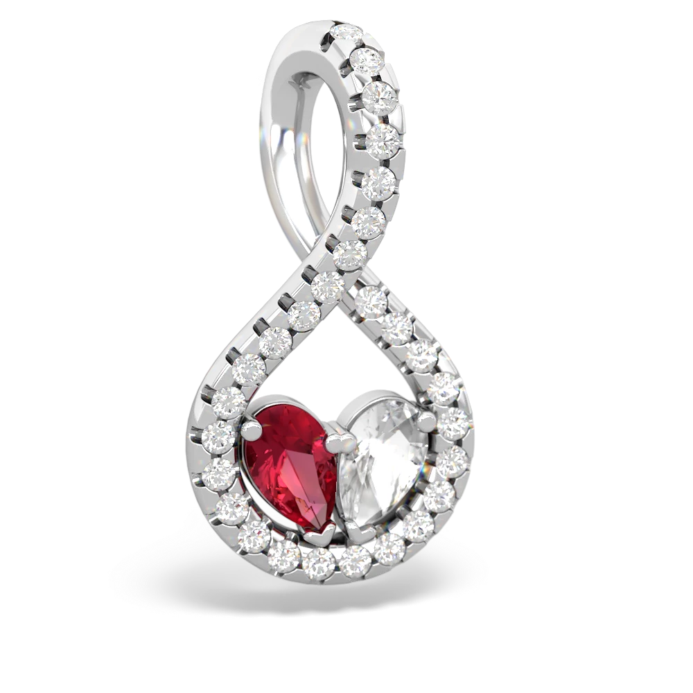 Lab Ruby Pave Twist 'One Heart' 14K White Gold pendant P5360