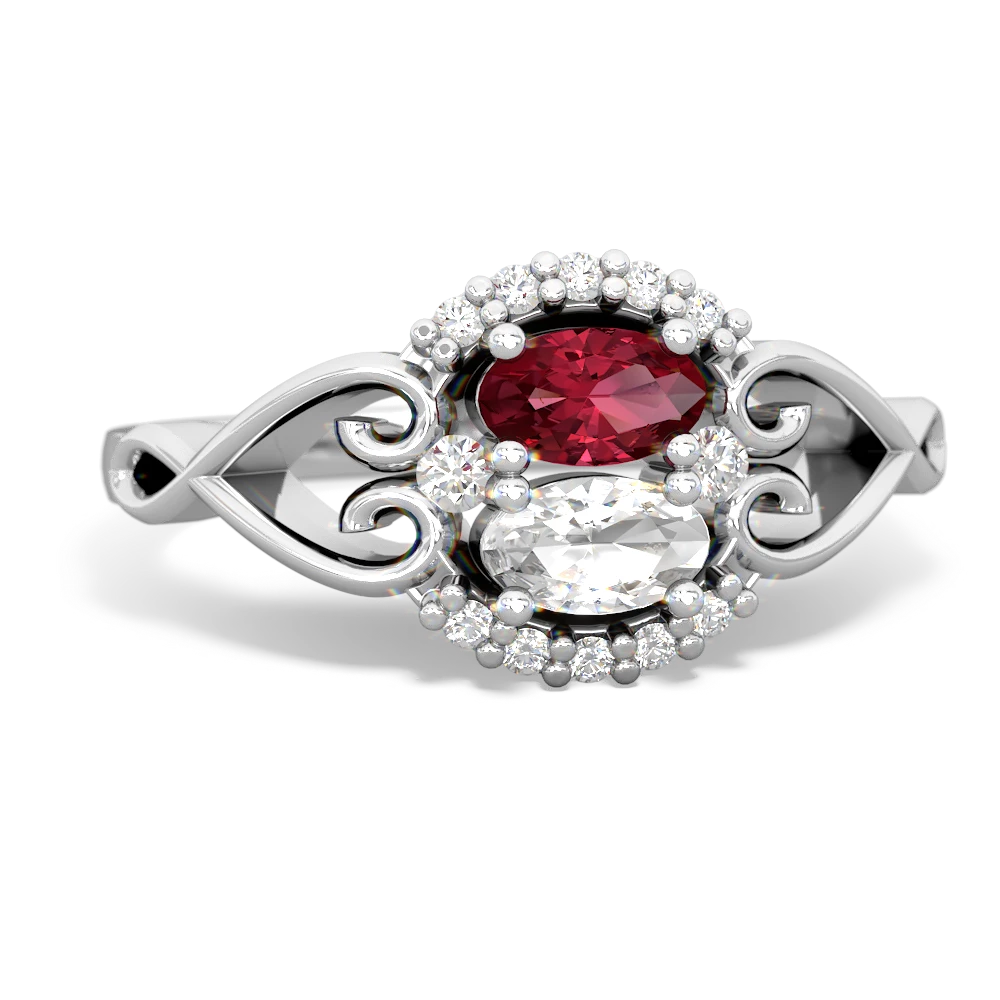Lab Ruby Love Nest 14K White Gold ring R5860