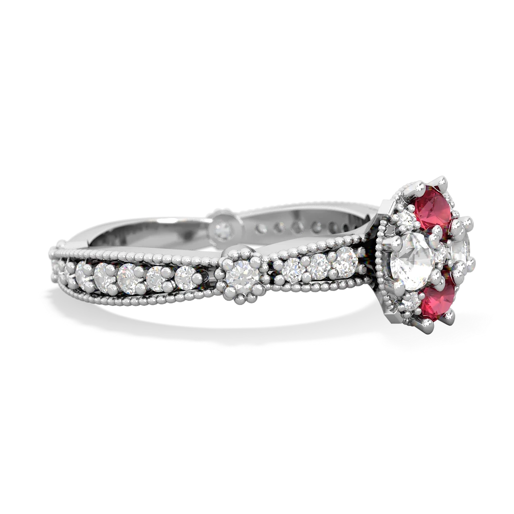 Lab Ruby Sparkling Tiara Cluster 14K White Gold ring R26293RD