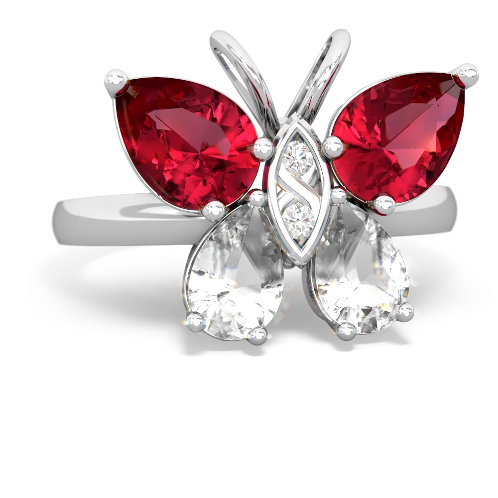 Lab Ruby Butterfly 14K White Gold ring R2215